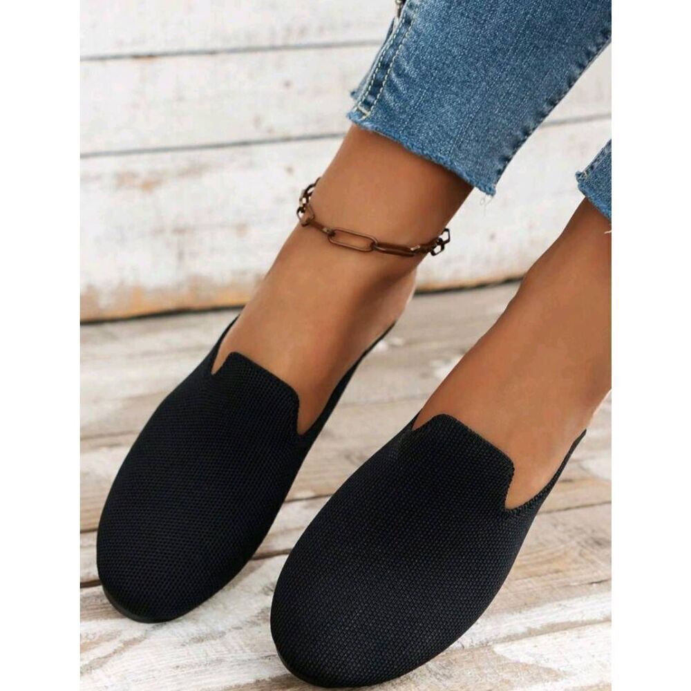 Size 6 Ladies Black Slip-on Knitted Mesh Loafers Shoes - Picture 6 of 6